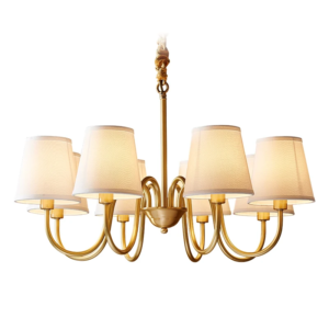 Medieval-style copper chandelier with fabric shades