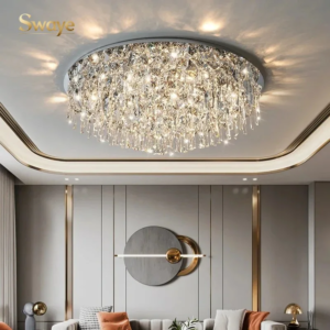 Flush mount K9 crystal chandelier