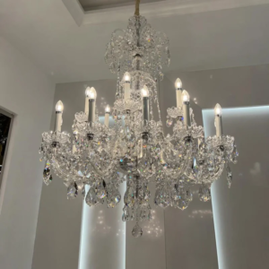 French antique-style crystal chandelier in living room