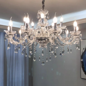 French crystal candle chandelier in living room