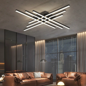 Modern geometric LED bar flush mount ceiling light in living room