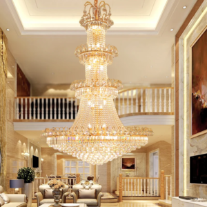 Grand tiered crystal chandelier for high ceiling staircase