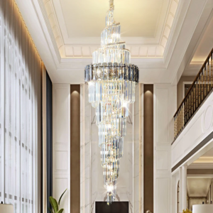 Large spiral crystal chandelier for villa staircase