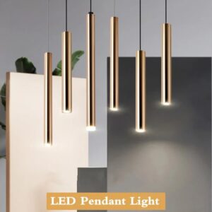 Dimmable LED Cylinder Tube Pendant Light, Gold, for Kitchen Island, Dining Room, Bar