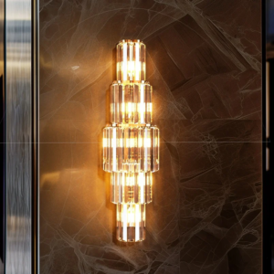 LUVODI 3-layer crystal wall sconce, gold finish, E14 corn bulbs