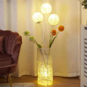 LUVODI modern rattan-style floor lamp in white, tall standing decorative lighting