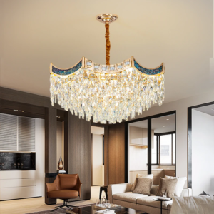 Modern luxury crystal chandelier with polished steel frame