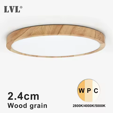 Wood grain and white LED flush mount ceiling light with three color temperatures