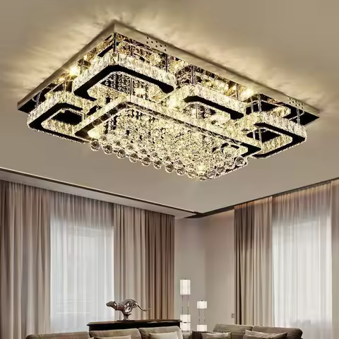 Modern silver LED crystal chandelier with remote control for dining rooms and foyers