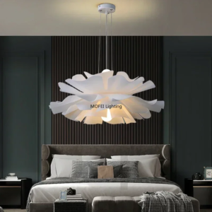 Nordic acrylic flower chandelier over bed