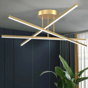 Nordic X-bar LED ceiling lamp with gold canopy