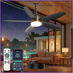 42-inch outdoor ceiling fan with light over a patio at night