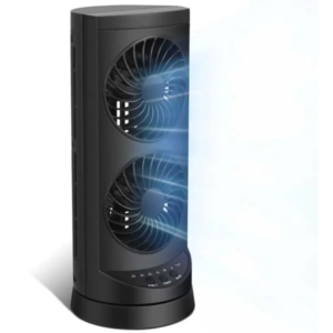 Black dual-head personal tower fan for desk