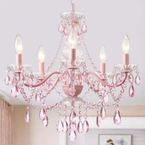Pink crystal chandelier for girls bedroom