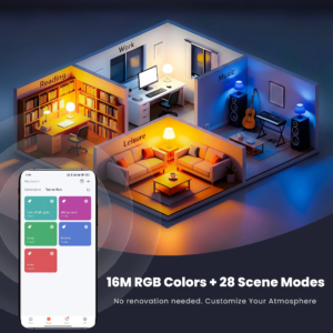 RGBCW color-changing smart LED light bulbs, 4-pack, app and music sync control