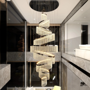 Spiral K9 crystal chandelier for high ceiling staircase