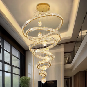 Spiral multi-ring crystal chandelier
