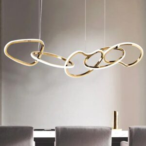 Modern Brushed Stainless Linear LED Pendant Light, Gold, 3-Head 80cm, for Dining Table, Living Room, Kitchen Island