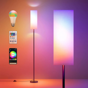 US Modern RGB Floor Lamp with beige lampshade, standing tall design