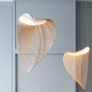 Rustic Wood Wabi-Sabi Pendant Light, 40cm, for Dining Room, Living Room, Kitchen